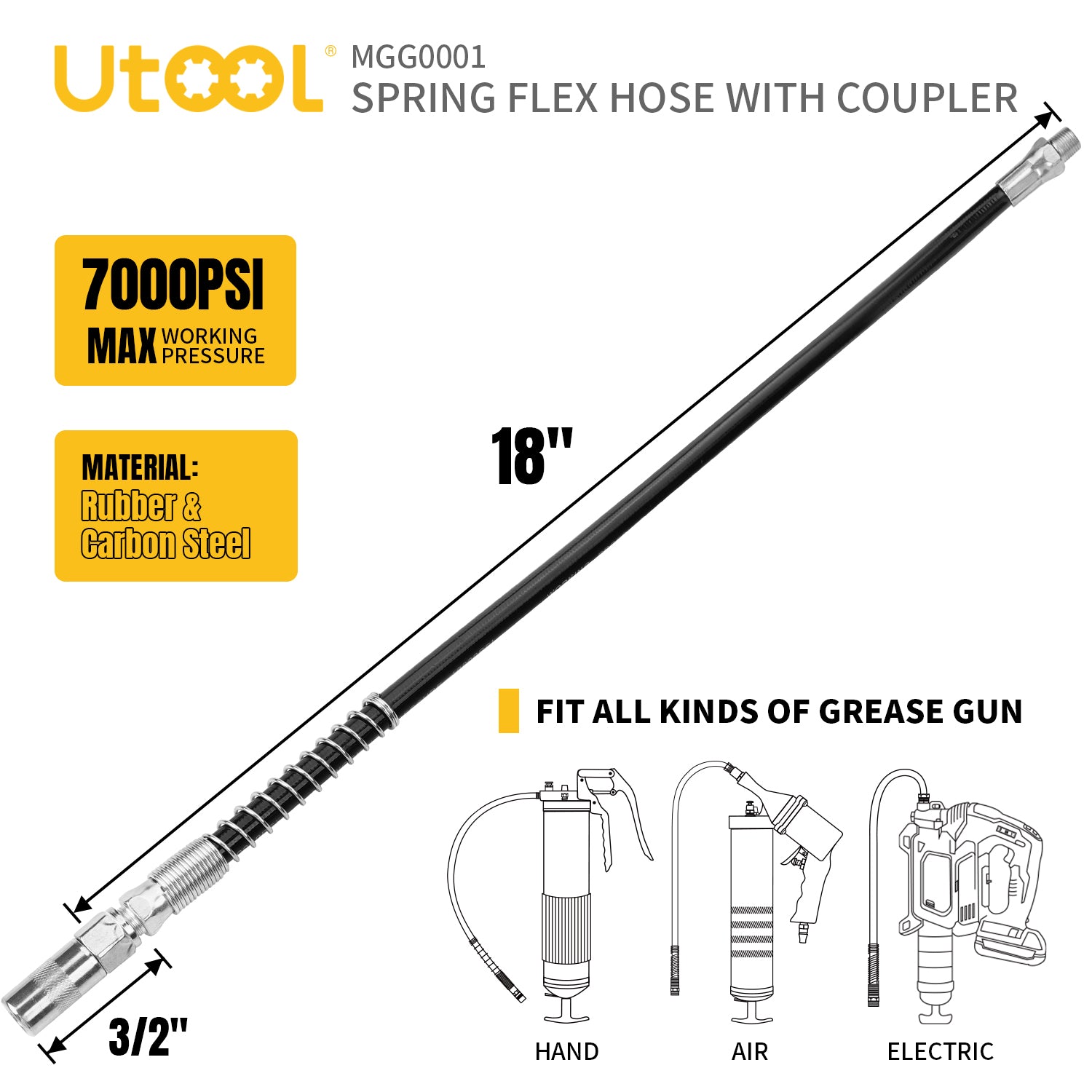18" Resin Spring Flex Hose & 1 Normal Coupler
