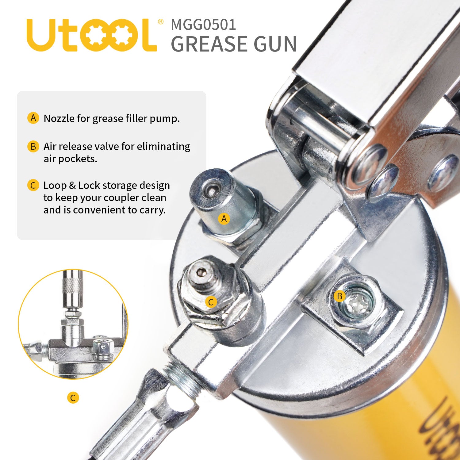 8000 PSI Manual Grease Gun Standard Set, Yellow