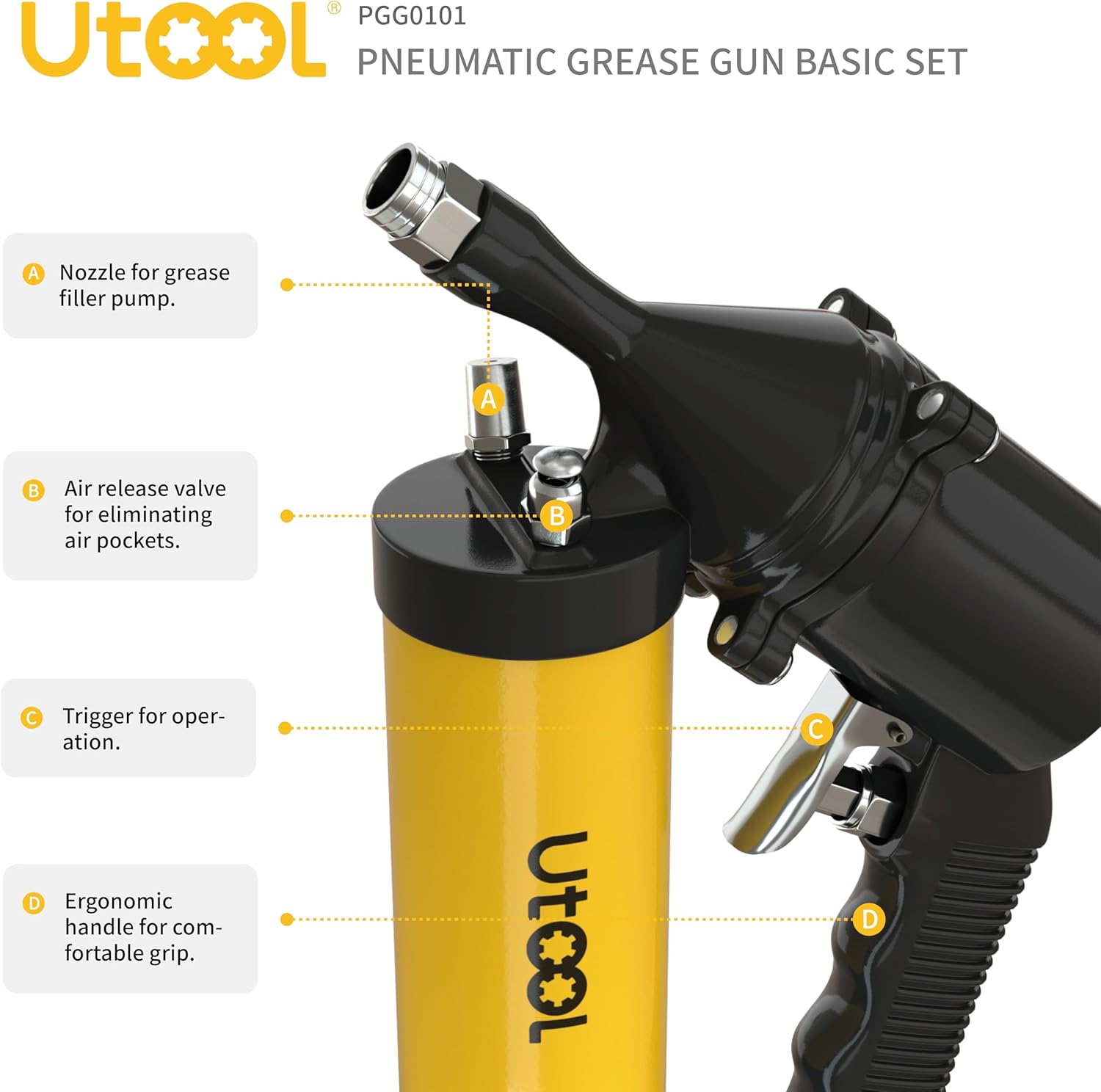 6000 PSI Pneumatic Grease Gun Basic Set, Yellow