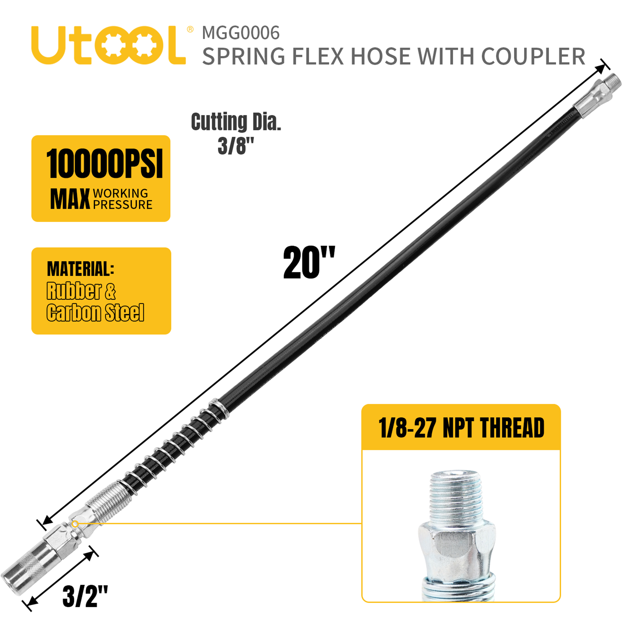 20" Rubber Flex Hose & 1 Normal Coupler