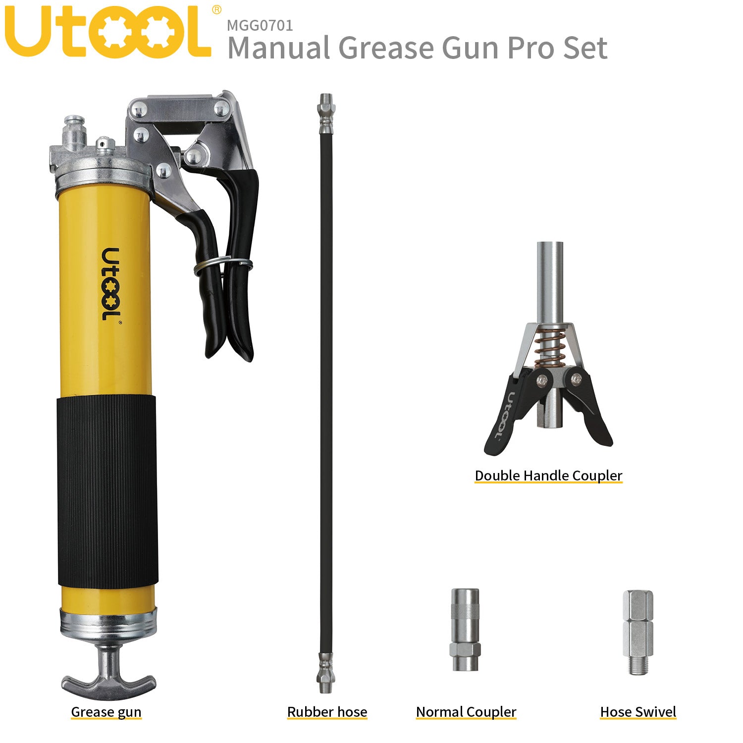 8000 PSI Manual Grease Gun Pro Set, Yellow
