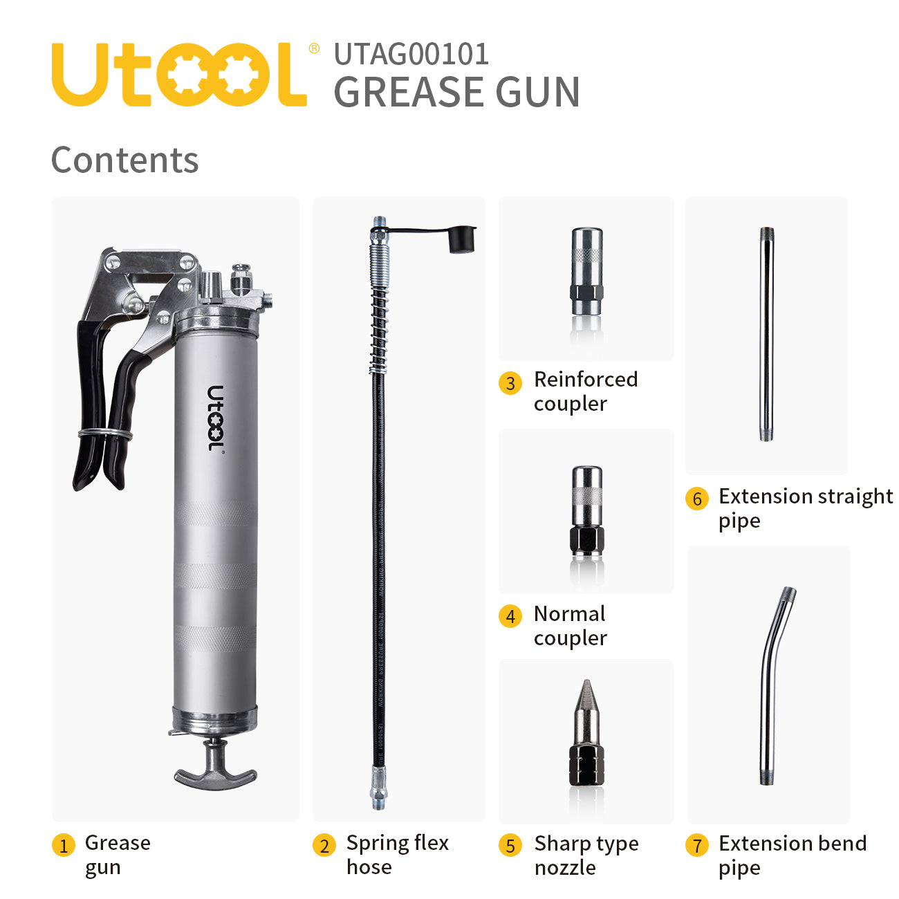 8000 PSI Manual Grease Gun Basic Set, Silver