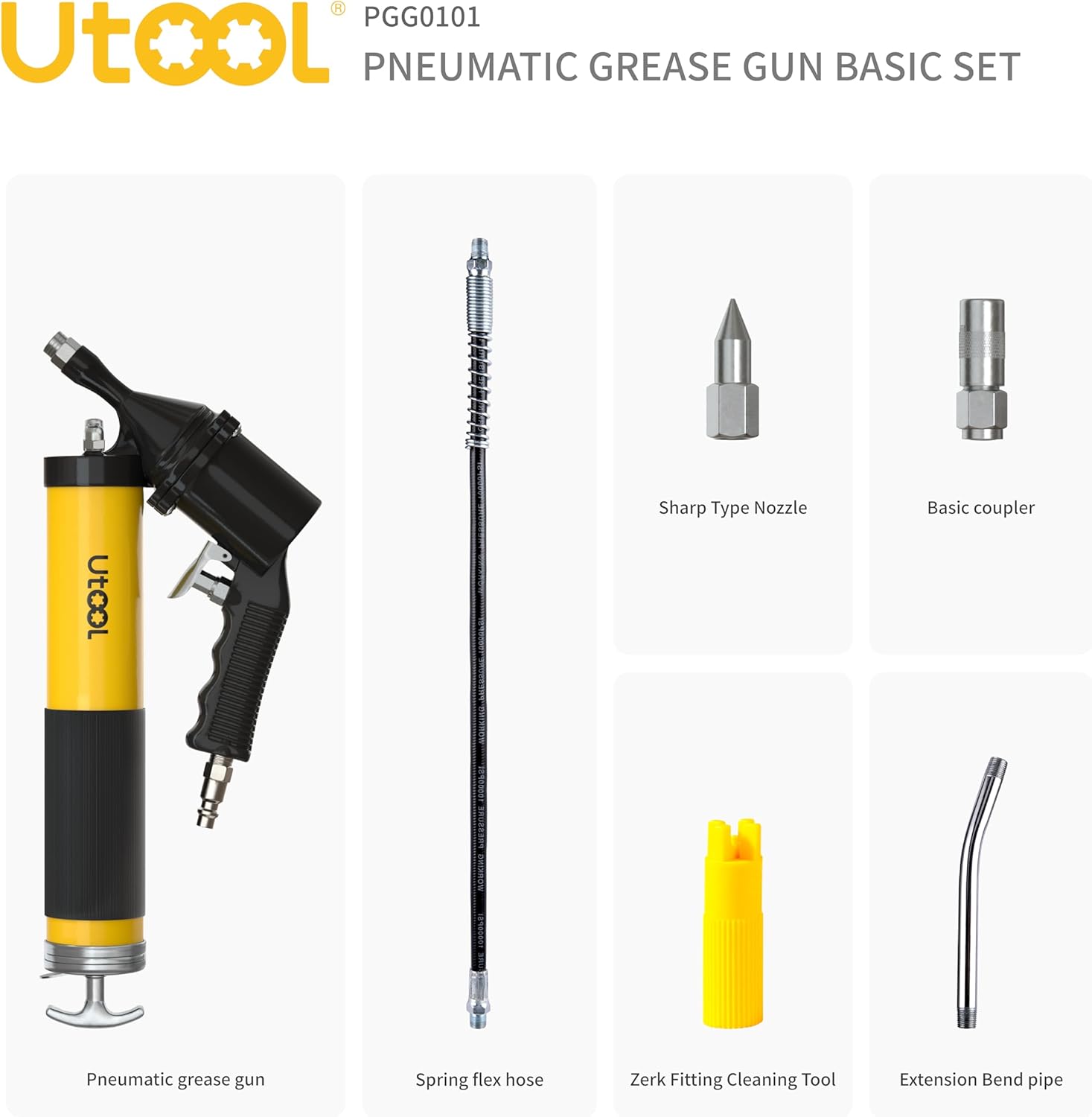 6000 PSI Pneumatic Grease Gun Basic Set, Yellow